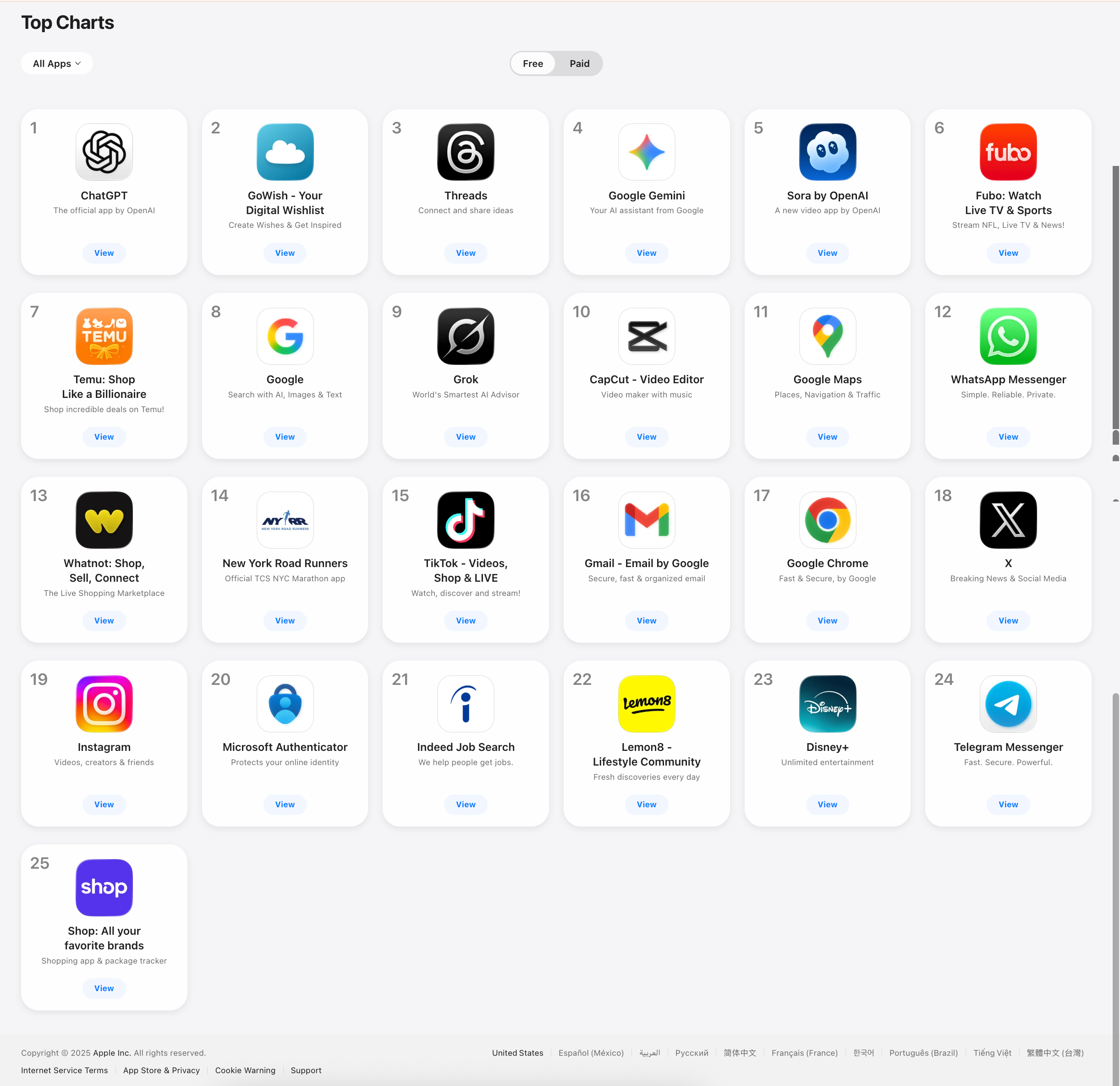 Apple App Store Top Charts - Full Response
