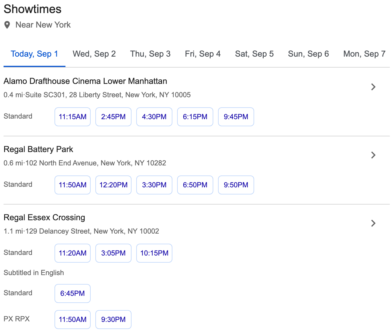 Showtimes - Movie