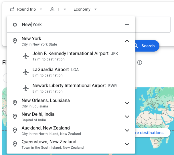 Search Type - Departure