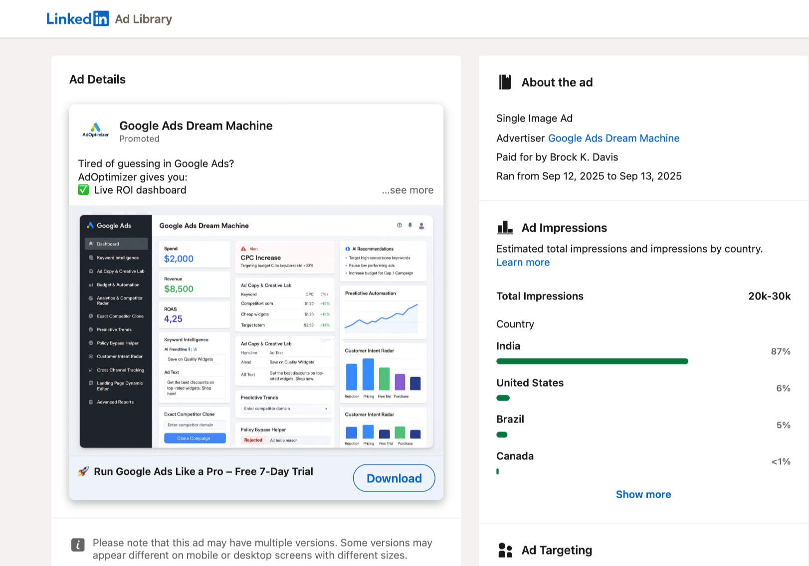 LinkedIn Ad Library Ad Details