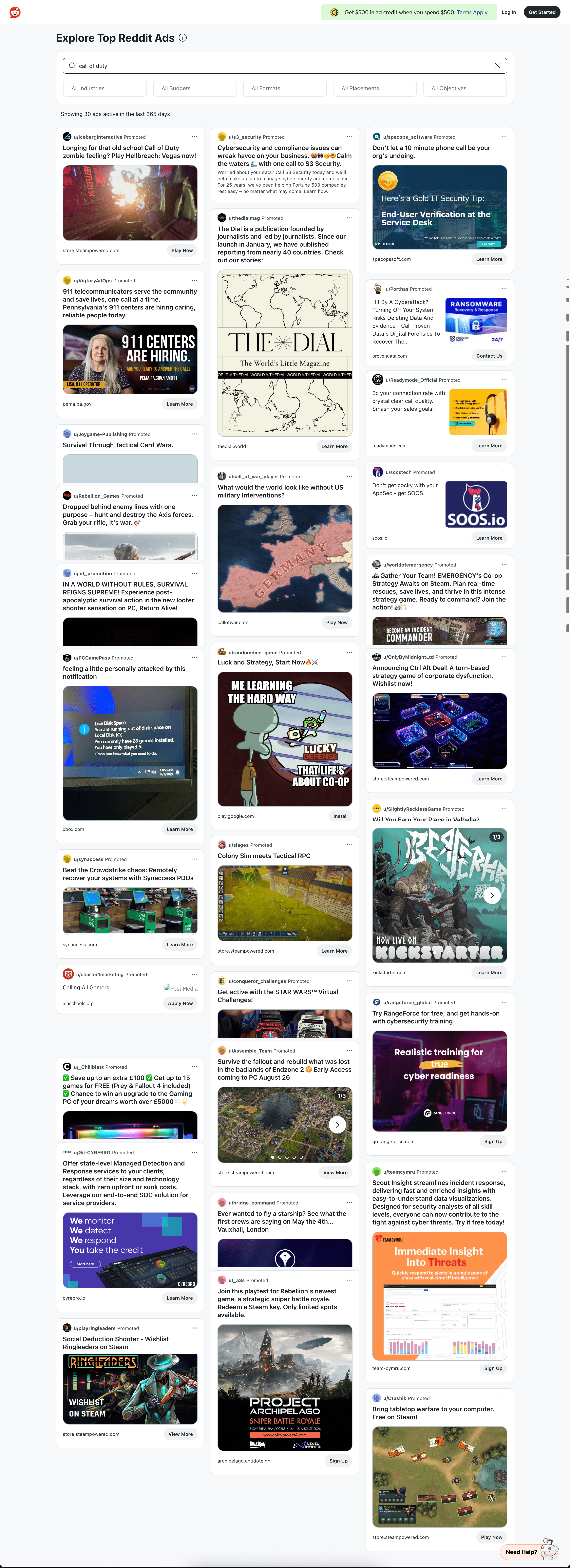Reddit Ad Library Search Results